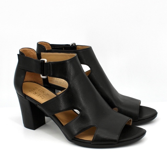 Naturalizer Lexie Women's Black Leather Ankle Strap Peep Toe Slingback Heel | 9 - Picture 1 of 4